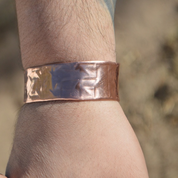 Mens Copper Embossed Cuff Bracelet Rustic Mans Man - Picture 4 of 8